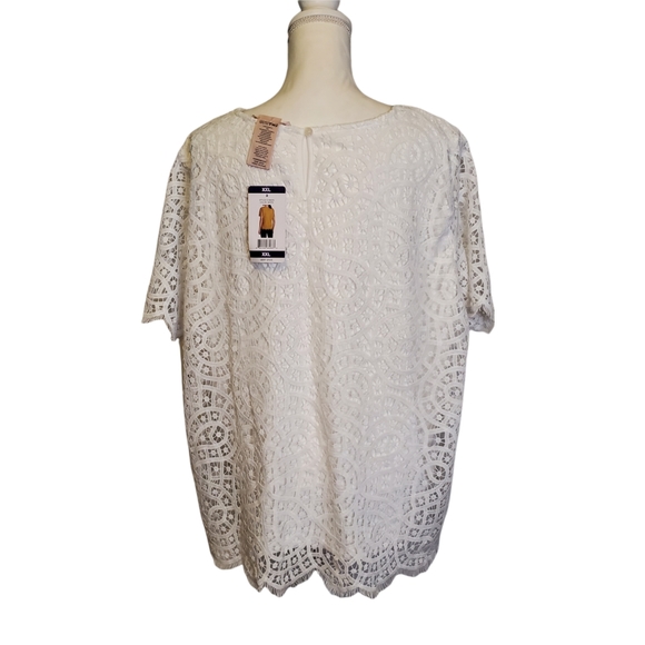 NWT Philosophy Short Sleeve Scoop Neck Lace Overlay Blouse - Picture 7 of 12